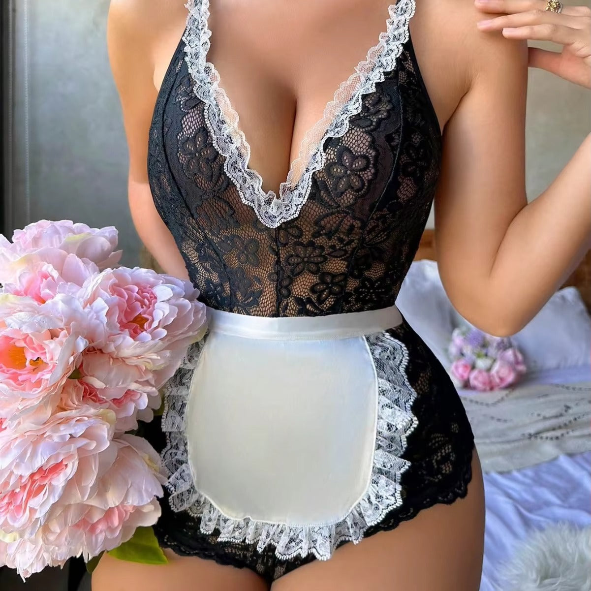 Dark Devos Black Lace Maid Teddy
